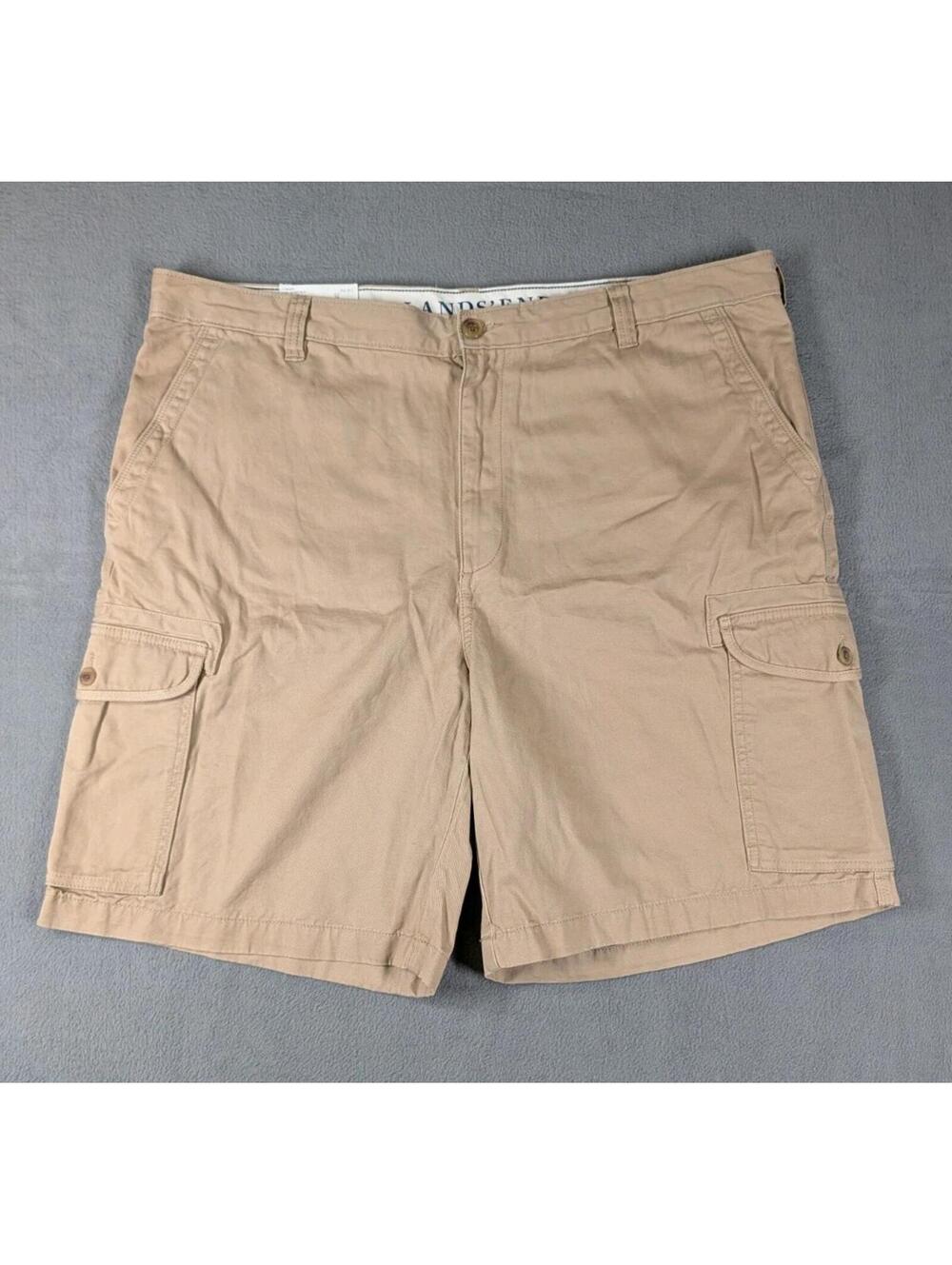Lands End Mens 40 Khaki Cargo Shorts Beige Cotton Outdoor Hiking Casual NWT